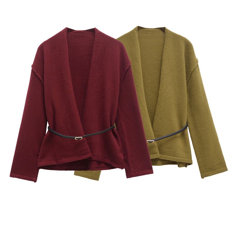 Kaslead New Arrival Women's Clothing Fashion Style Fashion Waistband Long Sleeves V-neck Knitting Jacket Outwear 2893122