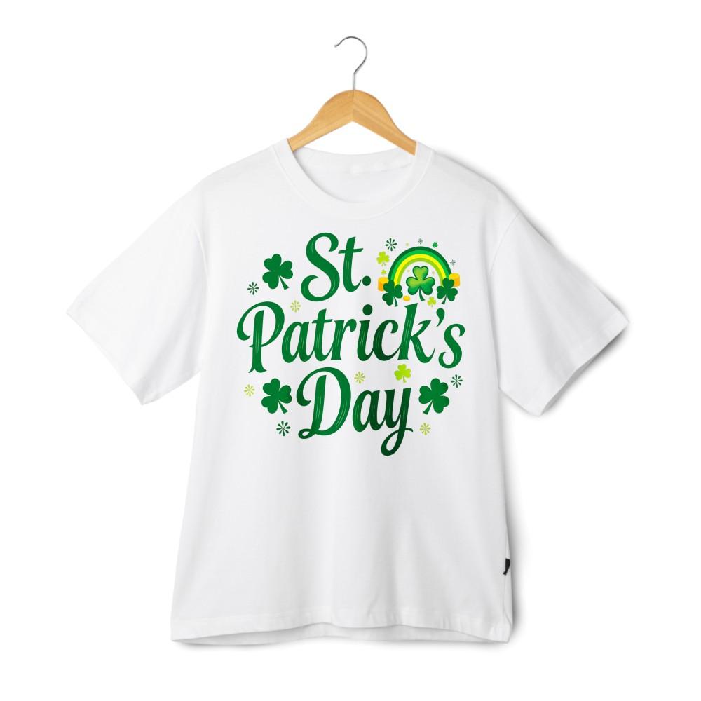 Unisex Tshirt St Patrick s Day Rainbow Shamrock Lucky Charm Black White XL