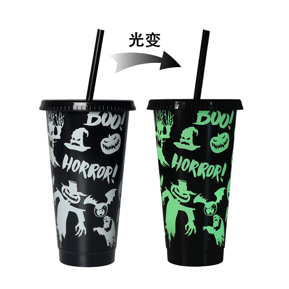 

710 мл PP многоразовые с трубочками креативные стаканчики для воды меняющие цвет волшебные пластиковые стаканчики для холодной воды меняющие цвет для Хэллоуина