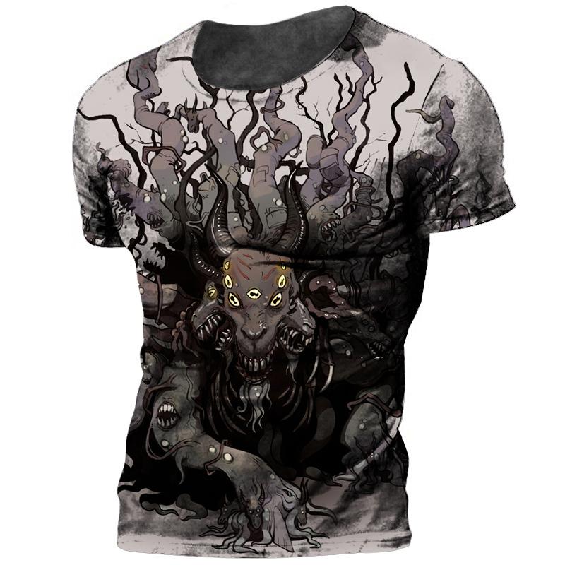 Şık erkek tişört Cthulhu Efsane 3D Baskı Terör Canavar Büyük Boy O-Boyun Üst Yaz Moda Rahat Günlük Nefes Alabilen Kumaş