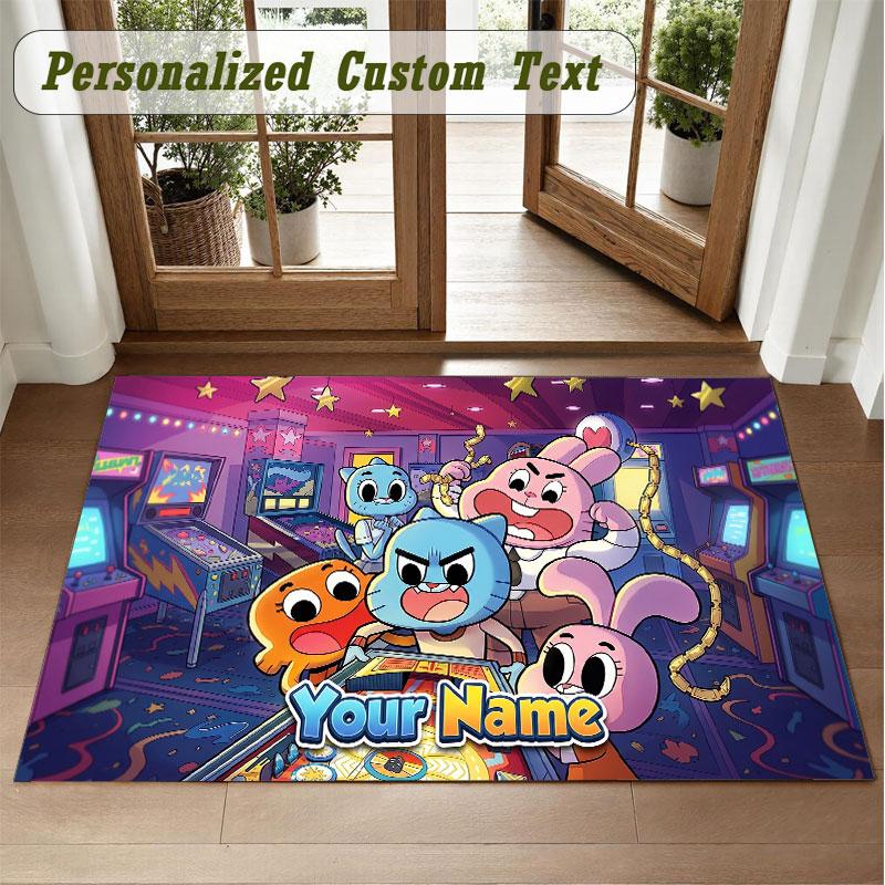 Crystal Velvet Square Rug Custom NameAmazing World of Gumball Pattern Non Slip Home Floor Decor Rug