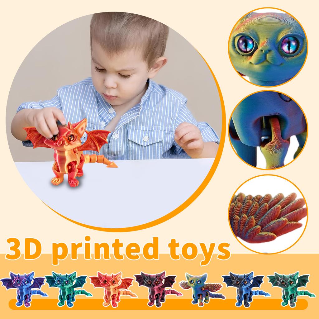 16cm3D Printed Angel Demons Cat Movable Joint Cute Pet Desktop Cute Toy Decompression Ornaments Blind Boxs