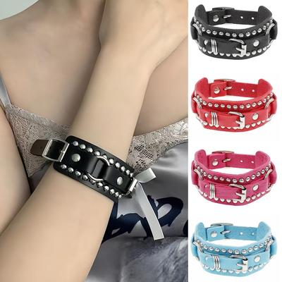 European-American Punk Street Style Rivet Leather Bracelet for Couples