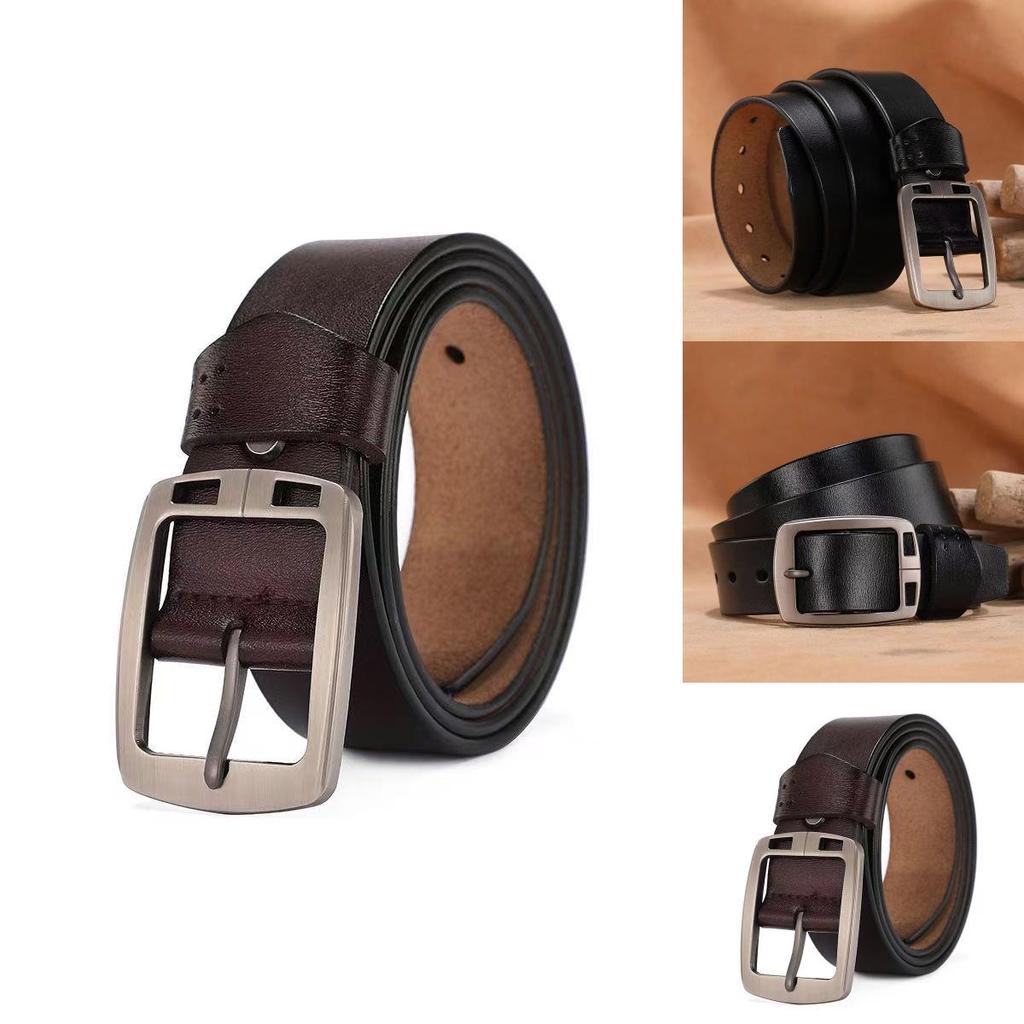 Mens Business Leather Belt With Alloy Pin Buckle And Square Shape For Formal And Casual Looks