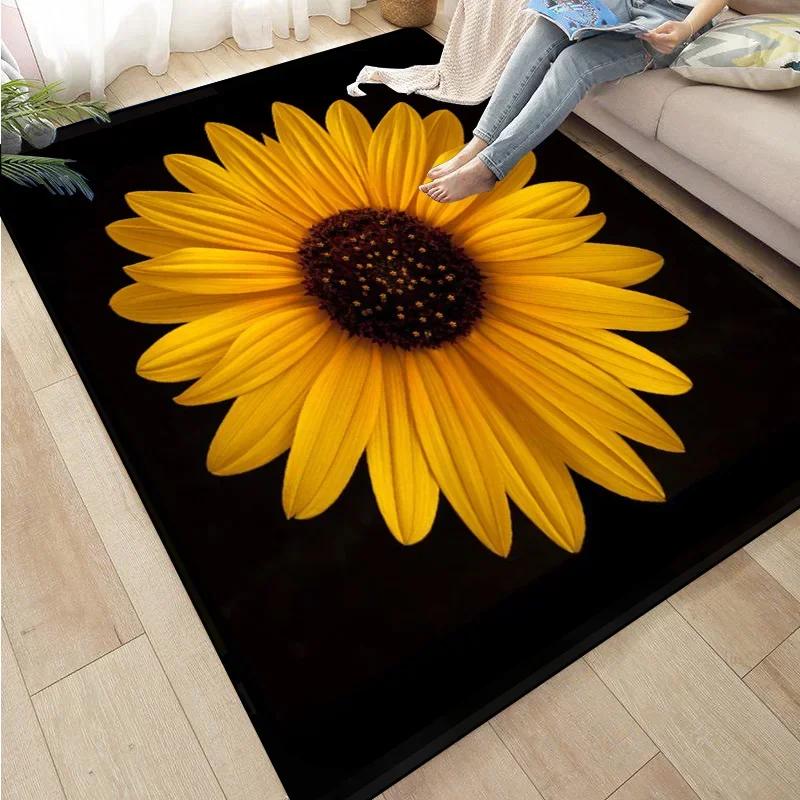 3D Sunflower Carpet Non-slip Floor Mat Bedroom Living Room Large Area Rugs Home Decor Floral Doormat Entrance Mat Tapis Salon