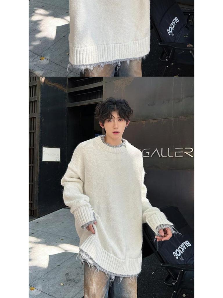 2024 Koreanischer Stil Herren Locker Zweiteiliger Look Rundhals Pullover - Hochwertige Strickware für Paare