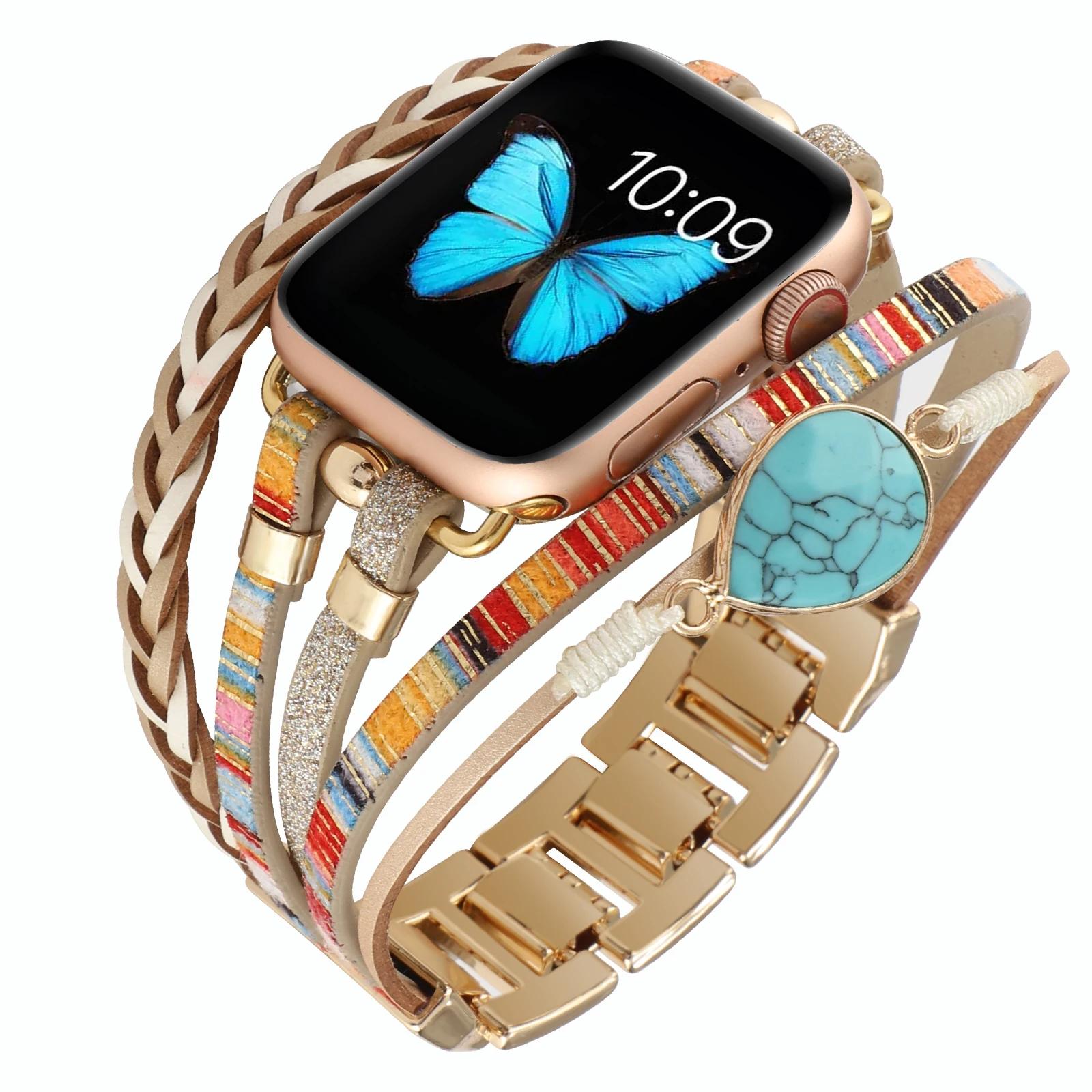 

Jewelry Strap For Apple watch Ultra 10 9 8 7 45mm 49mm 41mm 42mm 46mm Women Metal Bohemian Style Bracelet iWatch 6 5 4 SE belt For UItra 49mm