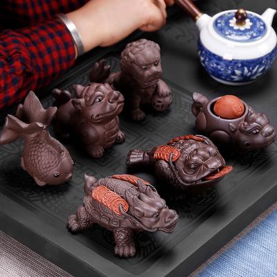 1pc Tea Treasure Purple Sand Tea Playing with Pixiu Golden Toad Tea Pet Decoration Handmade Attracting Wealth
