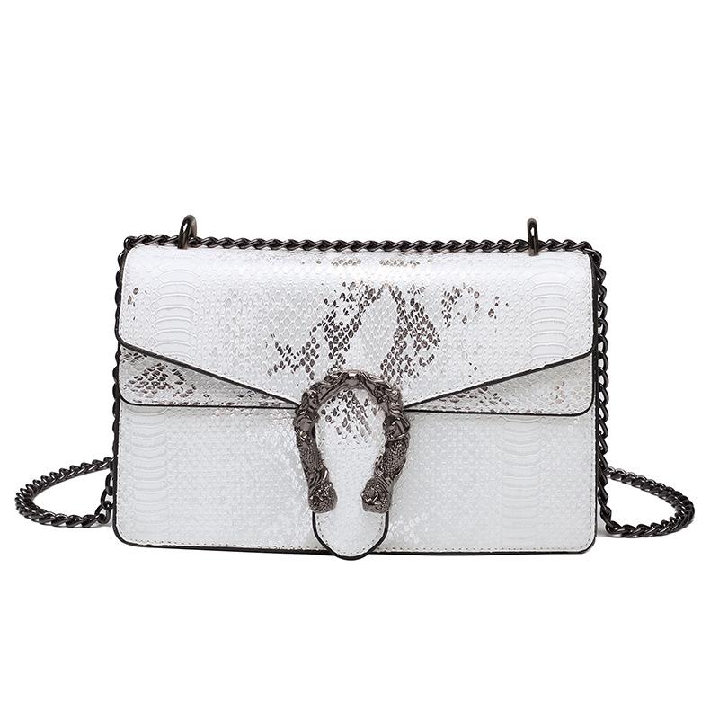 Snake pattern women's bag new retro black chain small square bag women's handbag velvet shoulder oblique span bag