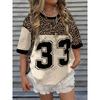 Women's Short Sleeved Round Neck Summer Leopard Print Size 33 Printed Patch Sports T-shirt