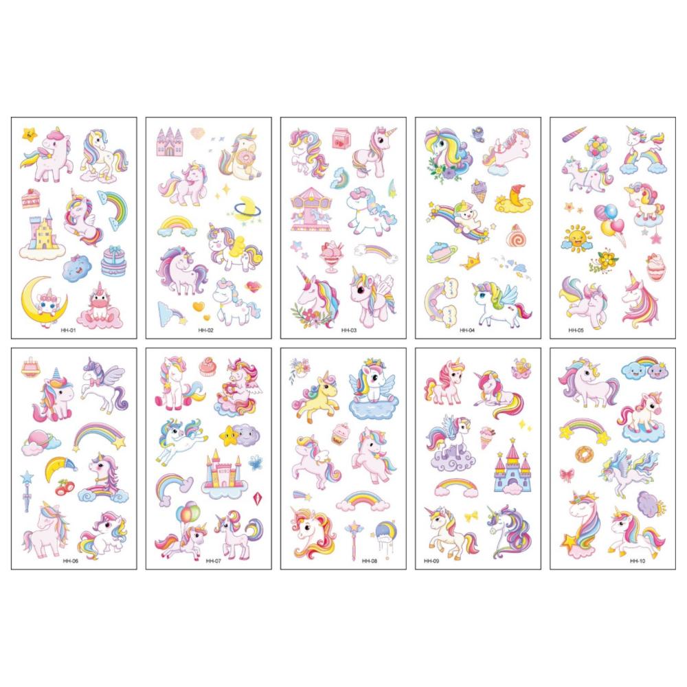 Unicorn Toddler Kids Tattoo Children's Transfer Sticker Glow-in-the-Dark 8 Types 1 Set HH-10 Sheets