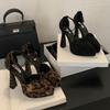 High Heels Black High-end Sense Hollow Fashion Thin Spring Sexy Leopard Print Pointed New High-heeled Sandals