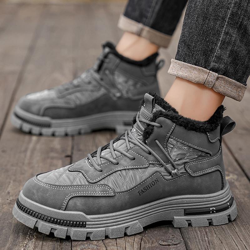 

Мужские зимние ботинки 2025 модные водонепроницаемые теплые плюшевые нескользящие брендовые мужские ботильоны мужские хлопковые ботинки большой размер 47 45 серый