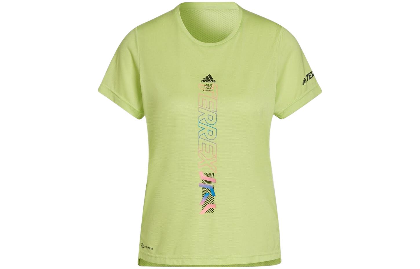 Adidas T Shirts Women s Yellow Green Crew Neck Moderate Straight Fit H11736 J/XS
