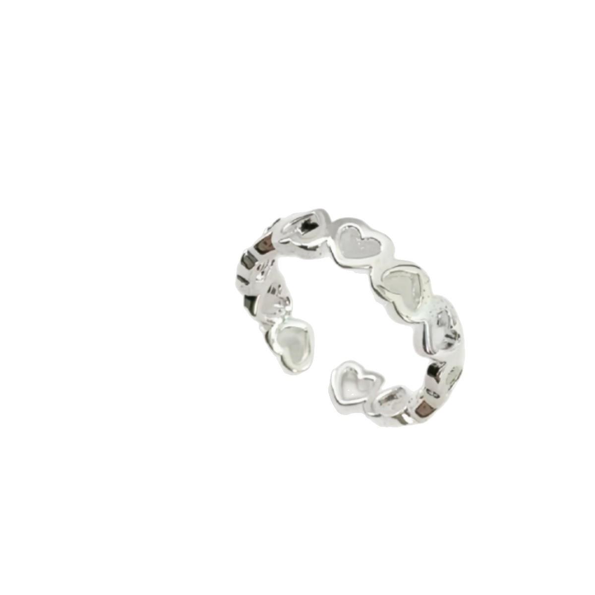 Trendy Adjustable Heart-to-Heart Open Ring with Smooth Surface серебряный