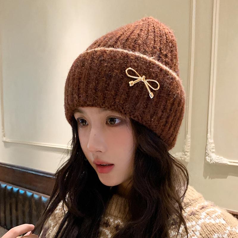 Bow Knitted Wool Hat Autumn and Winter Fashion Ear Hat Women,Winter Hats for Women, Beanies for Women, Hats for Women Winter