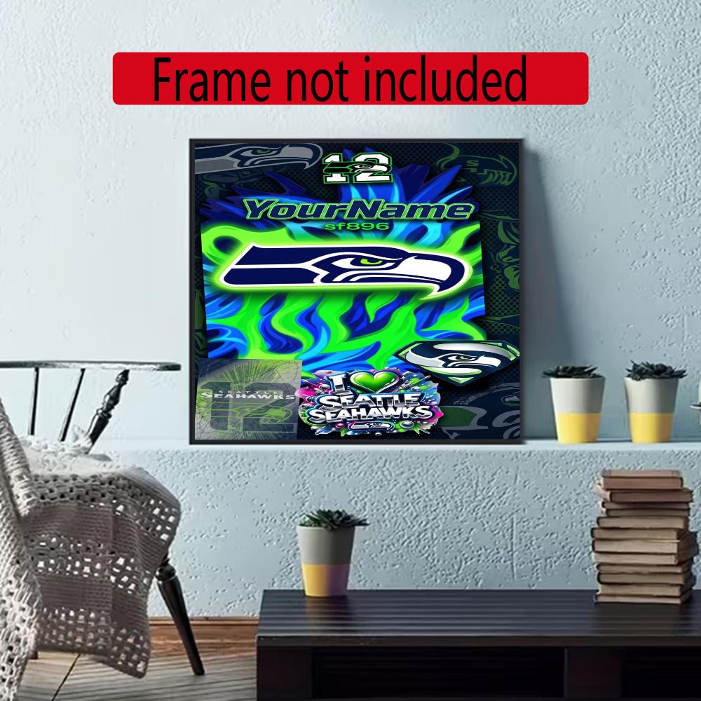 Seattle Seahawks Personalized Text Diamond Painting Round Diamond Mosaic Rhinestones Diamond Embroidery Craft Kit Wall Decor Without Frame