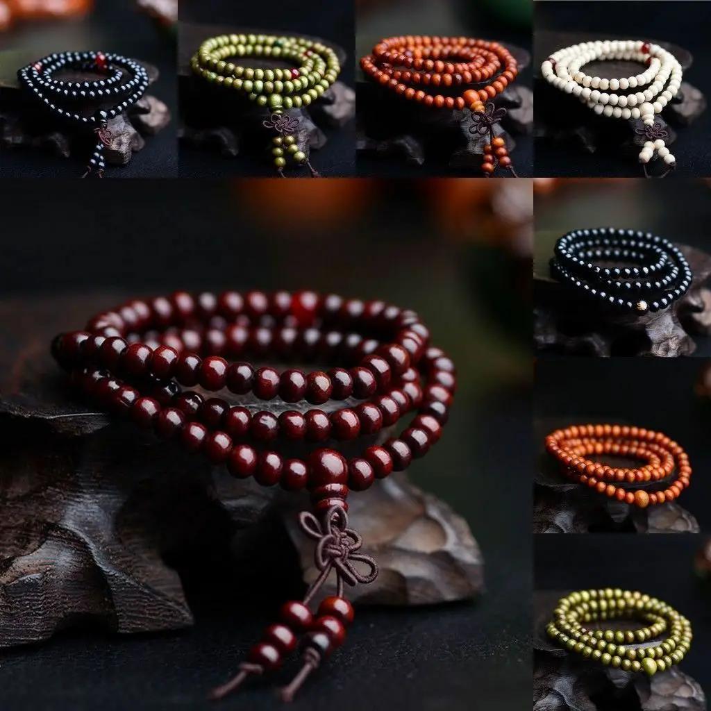 9 Styles 6mm Natural Sandalwood Buddhist Buddha Wood Prayer Beaded Knot Black Ebony Unisex Men Bracelets & Bangles for Women
