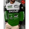 Men's Round Neck/[Print Design - Not Textured] Long Sleeve T-Shirt/Trendy Racing Element Print Top/Casual Letter Pattern/Plus Size