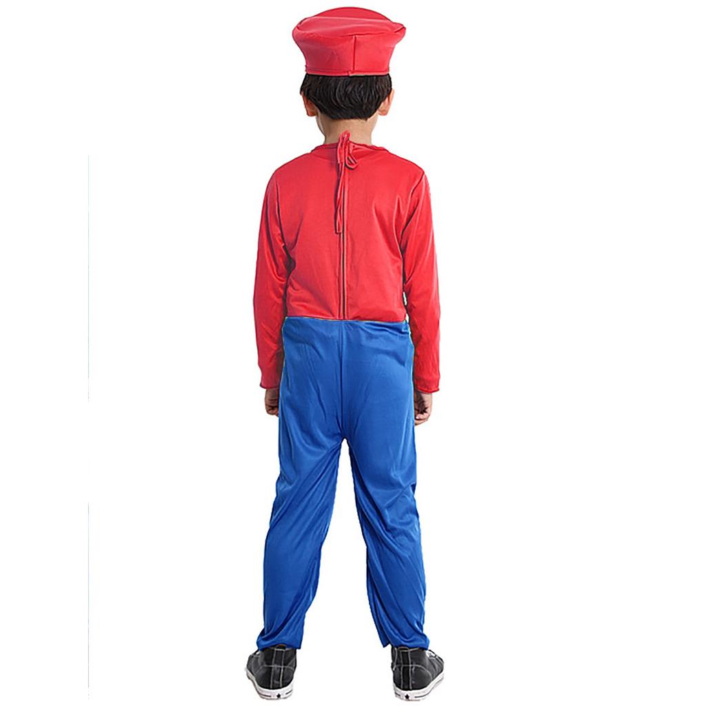 Costume Classic Super Mario for Kids Party Chili Role Play Carnival Christmas Halloween with Hat and Beard Red L 7-8 Years