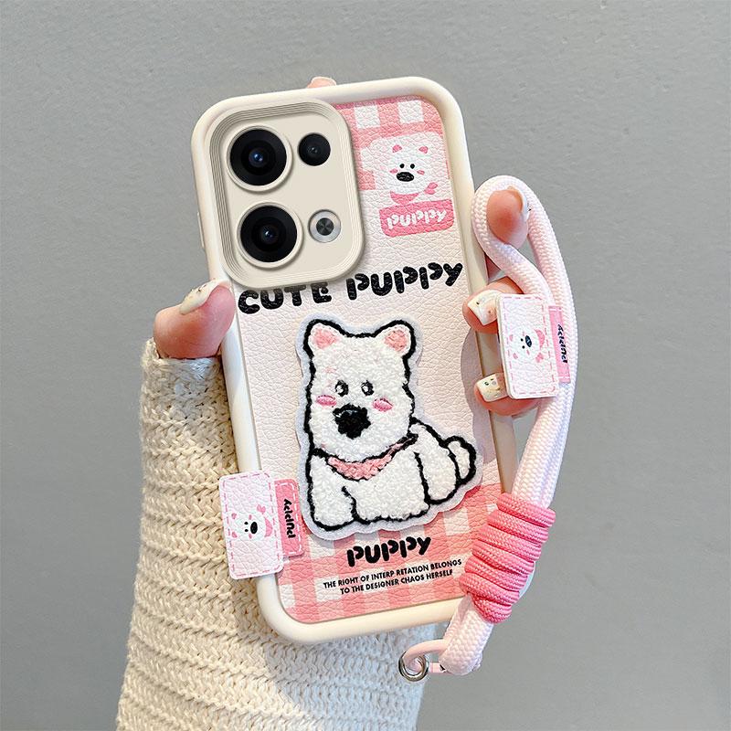 KEYSION Cartoon Cute Plush Embroidery Case for OPPO Reno13 5G with Lanyard Silicone Shockproof Phone Cover for OPPO Reno 13 Pro 5G