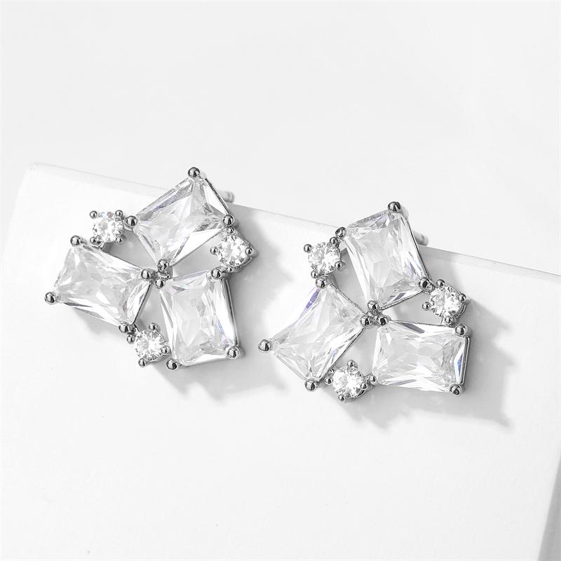 ZAKOL Cute Pink Square Zircon Stud Earrings for Elegant Women Cubic Zirconia Wedding Party Birthday Zircon