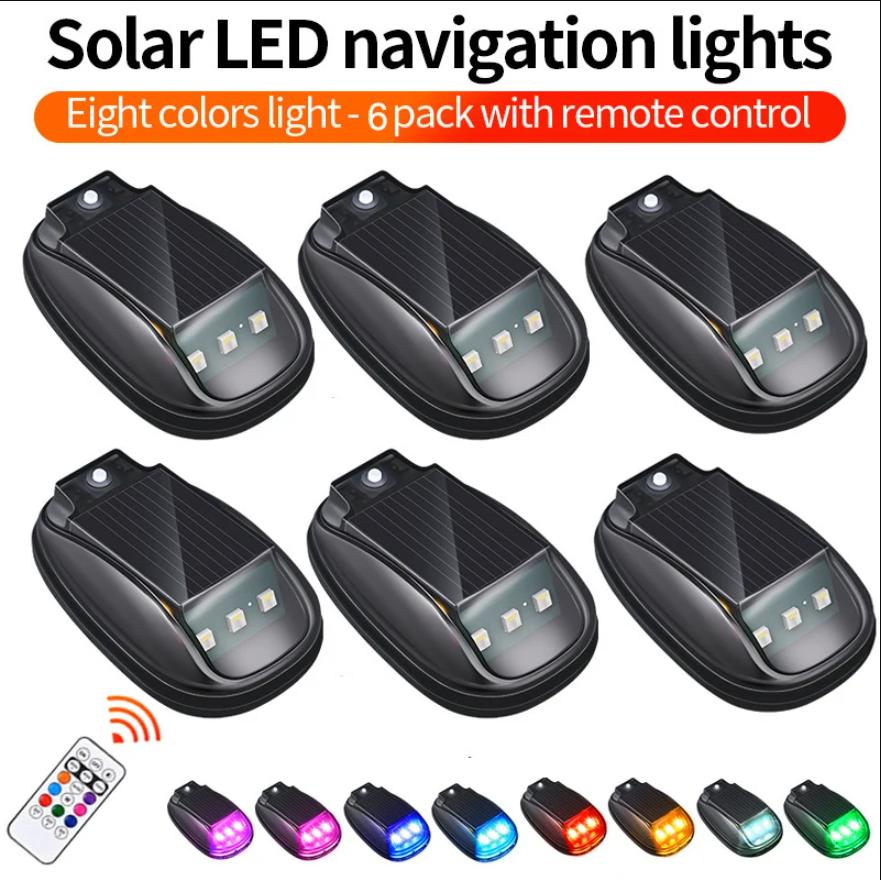 6PCS Solar Roof Strobe Light with Remote Control Waterproof Wireless 8 Colors LED Warning Light Smart Sensor Warning Light for Trucks Cars Motorcycles