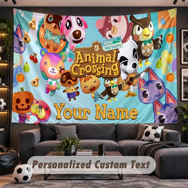 Animal Crossing Personalized Tapestry Support Custom Name, Wall Art Home Decoration