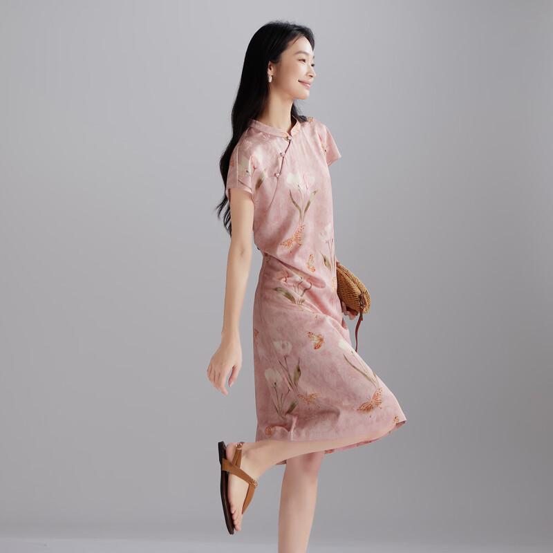 SOFSIL New Chinese Style Printed Short-Sleeve Qipao Dress