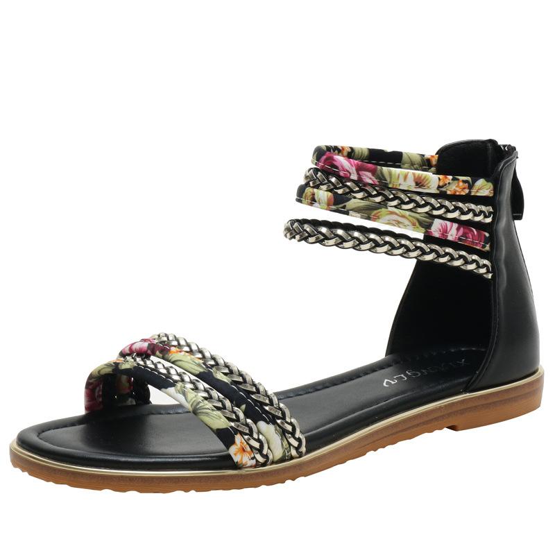 Flat Roman shoes, new women's fashion casual sandals vacation travel flower cloth beach -