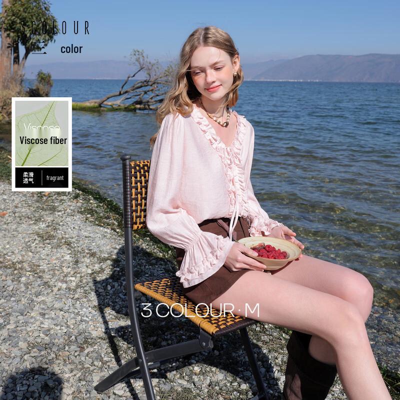 Women s V-Neck Flared Sleeve Ruffle Tie-Front Blouse S