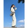 7783 Korean Fashion Rich Girl Heart Color Block Knit Cardigan & Long Pants Set - Fall/Winter