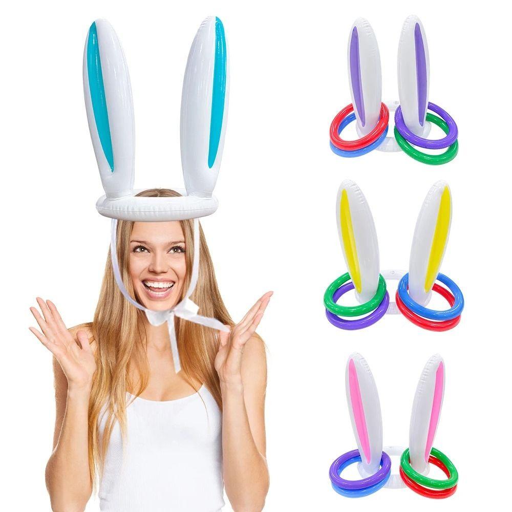 PVC Inflatable Bunny Ears Ring Toss Set Easter Bunny Ears Rabbit Ear Throwing Ring Interactive Toy