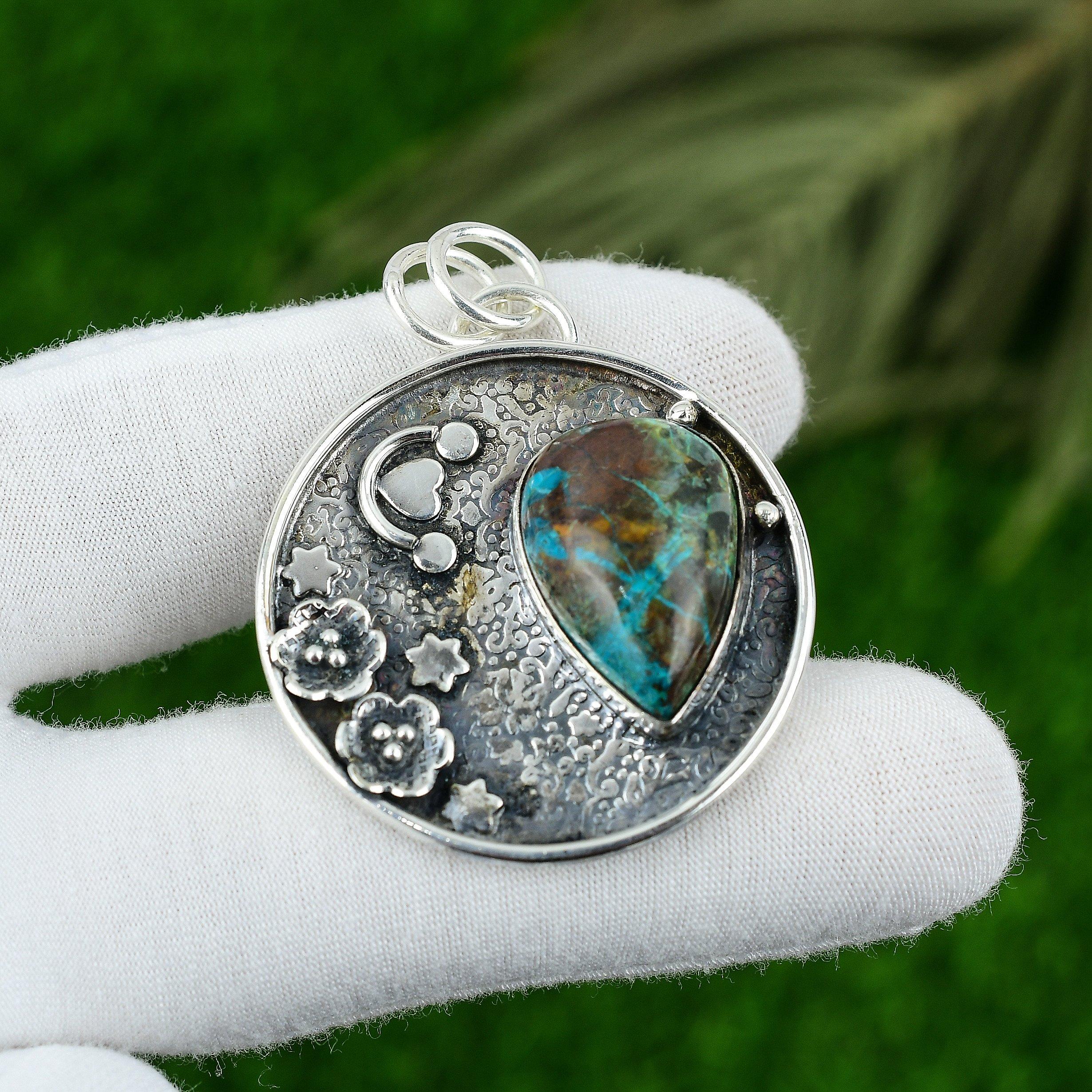 

Natural Chrysocolla Gemstone Jewelry 925 Sterling Silver Pendant For Women