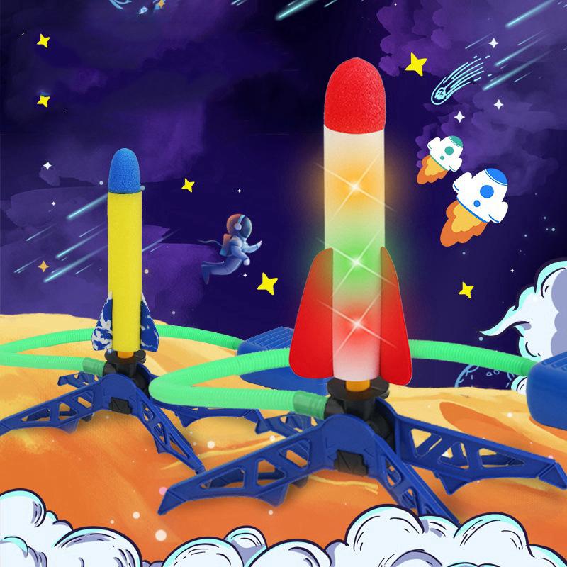 Spielzeug Raketenwerfer für Kinder, Treten zum Fliegen Schaumstoffrakete Springen Luftstartrampe, Lustige Outdoor-Aktivitäten Sportspiel für Kinder