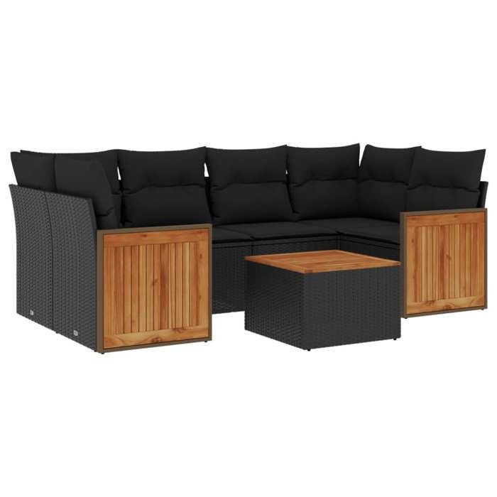 VidaXL Garden Lounge Set with Cushions 7 Pcs, Patio Sofas, Patio Furniture Set, Outdoor Furniture, Black 3259878
