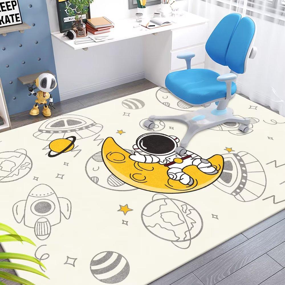 Soft Kids Cartoon Rug Spaceman Design Playroom Carpet Non Slip Floor Mat for Children Bedroom Living Room Nursery