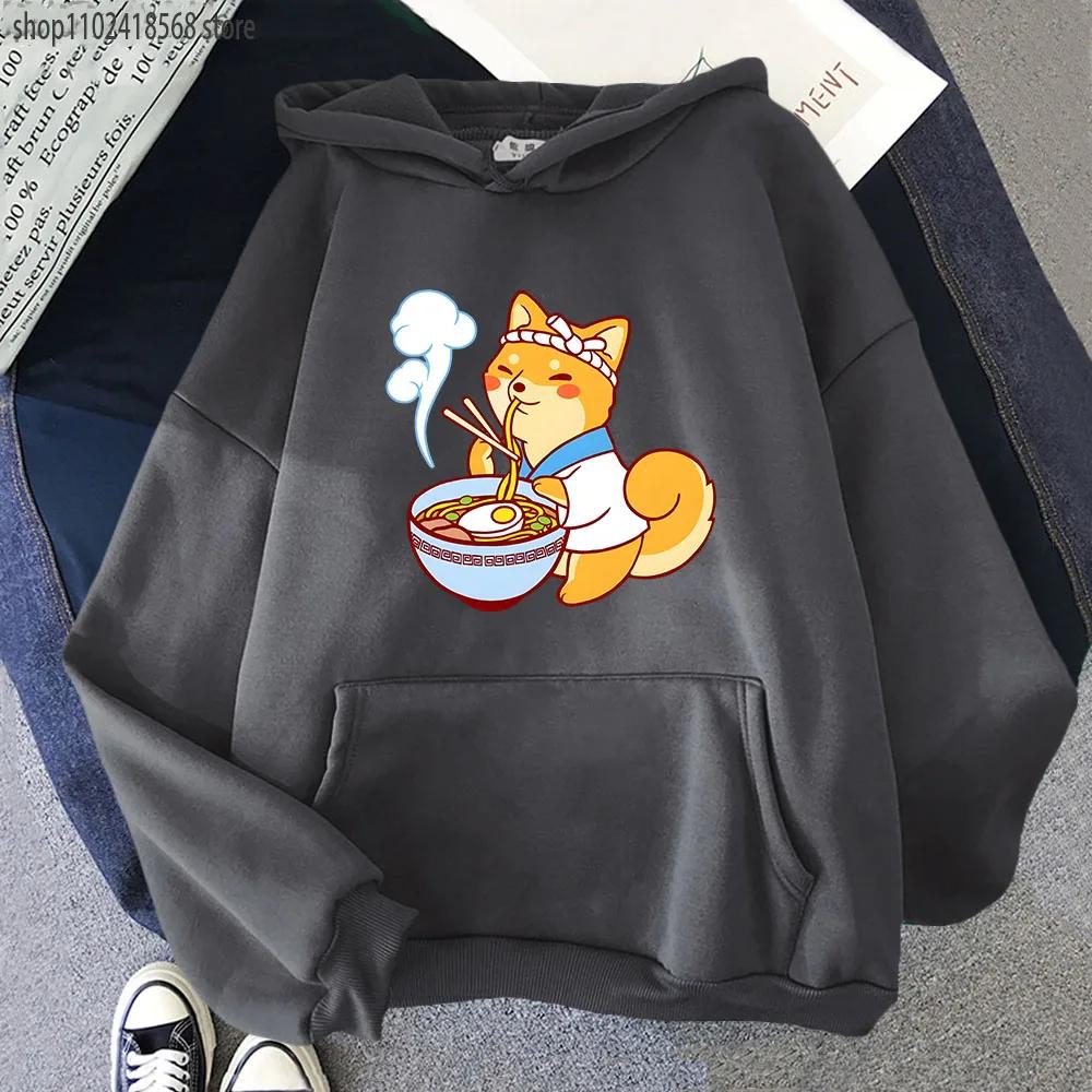 Ramen Shiba Hoodies Mens Cartoon Graphic Sweatshirt Long Sleeve Casual Kawaii Dog Pullover Aesthetic Women Coats