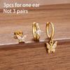 3PCS Korean Stainless Steel Butterfly Crystal Zirconia Round Hoop Earrings Set For Women Gold Plated Fashion Jewelry Gift Aretes