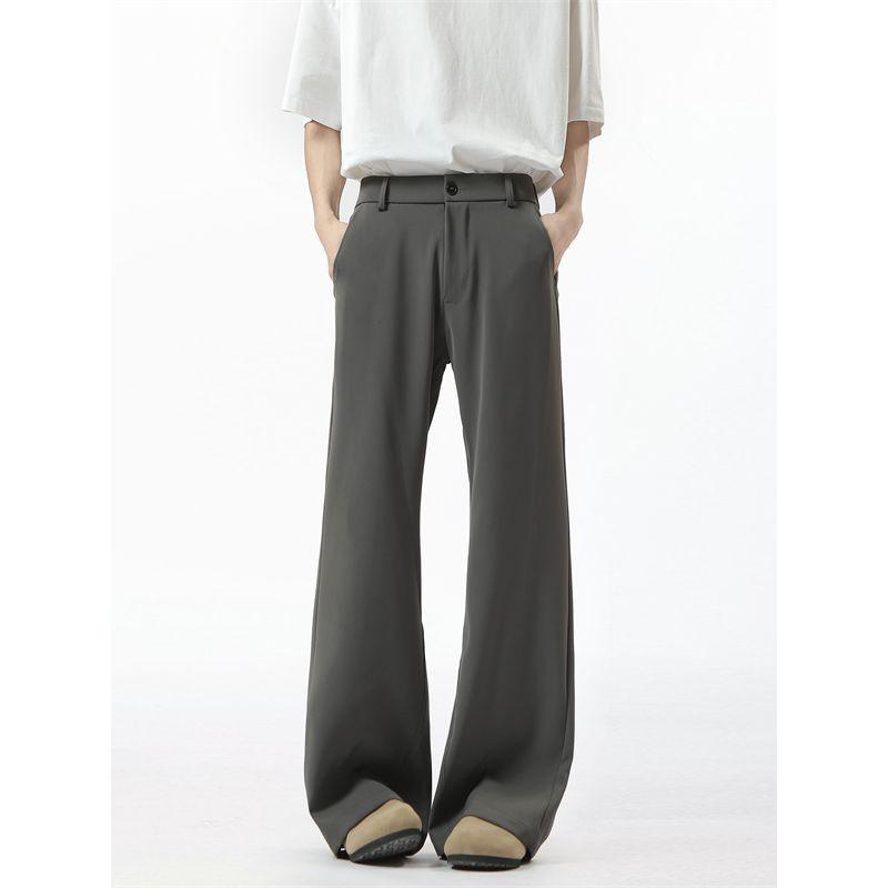 | American trend ruffian handsome wide-leg slightly pulled small trousers men's cleanfit loose drape casual suit pants