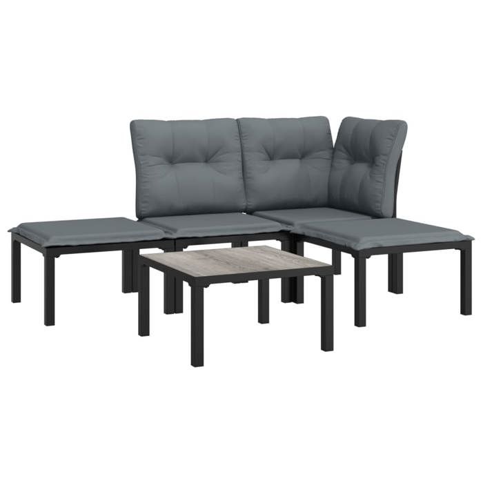 VidaXL Salon de Jardin 5 pcs, Ensemble de Meubles de Terrasse, Mobilier d'Extérieur, Chaise de Patio, Moderne, Noir et Gris 3187742