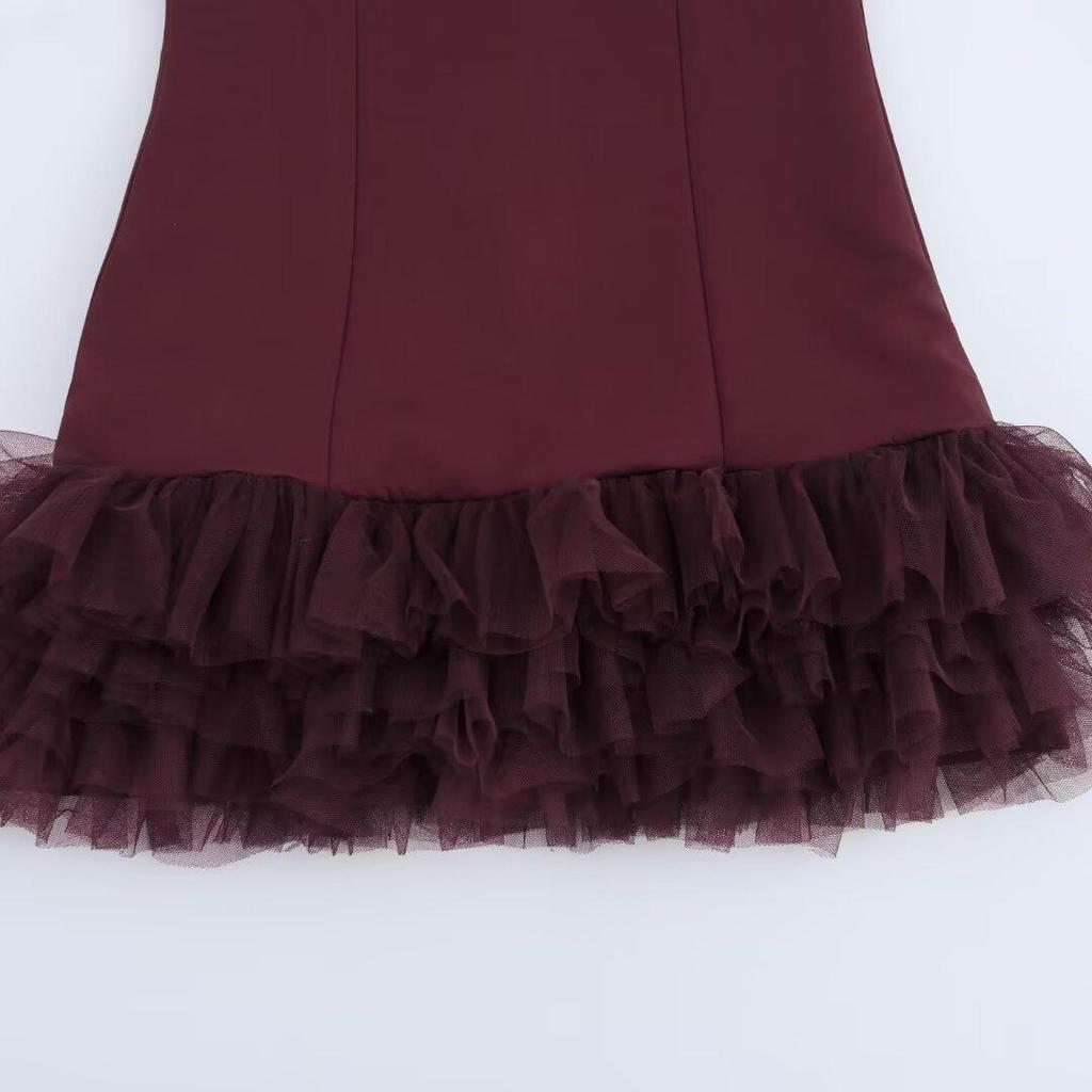 2024 Winter Women's Fashion: European & American Style Silk Mesh Spliced Dress