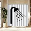Black And White Shower Curtain With Showerhead Pattern Waterproof Bath Decor Simple Geometric Bathroom Curtains