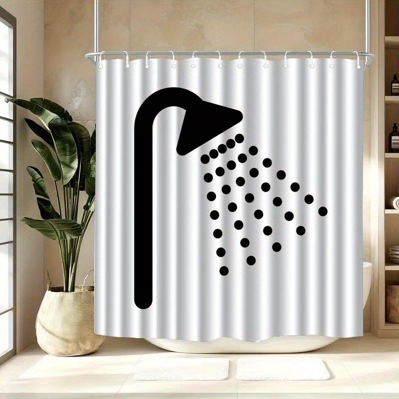 Black And White Shower Curtain With Showerhead Pattern Waterproof Bath Decor Simple Geometric Bathroom Curtains