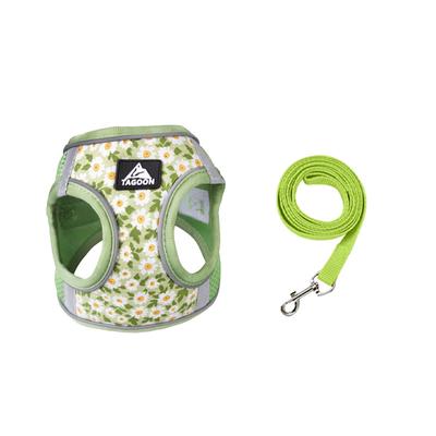 Dog Harness with 1.5m Leash Set No Tension Dog Vest with Adjustable Reflective Breathable Daisy Print Harness for Pet Puppies