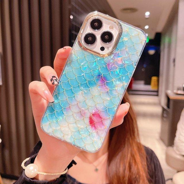 Pouzdro na telefon Colorful Mermaid Scales pro iPhone 14 13 11 12 Pro Max Pretty Sea Conch Texture Marble Hard Capa
