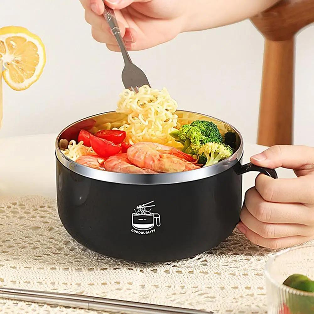 Stainless Steel Ramen Bowl 1300ml Lunch Box Kitchen Tableware Instant Noodle Bowl Worker