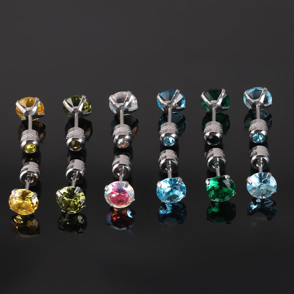 Stainless Steel Double Diamond Colored Zircon Stud Earrings