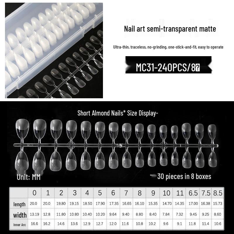 Ultra-Thin Matte Nail Art: Seamless False Nail Tips, Full/Half Cover, 240-Piece Box.