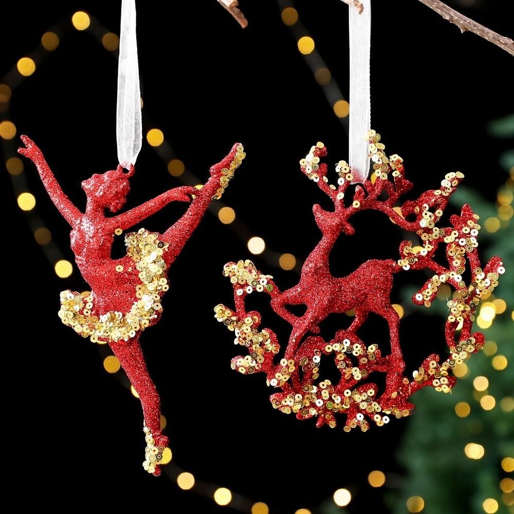 Gold Sequin Christmas Tree Pendant Dragonfly Knot Girl Glitter Snowflake Elk Ornaments Ice Bar Butterfly Xmas Tree Pendant
